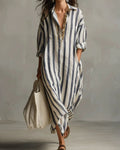 Willluxe® Casual Striped Shirt Boho Maxi Dress