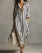 Willluxe® Casual Striped Shirt Boho Maxi Dress