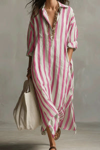 Willluxe® Casual Striped Shirt Boho Maxi Dress
