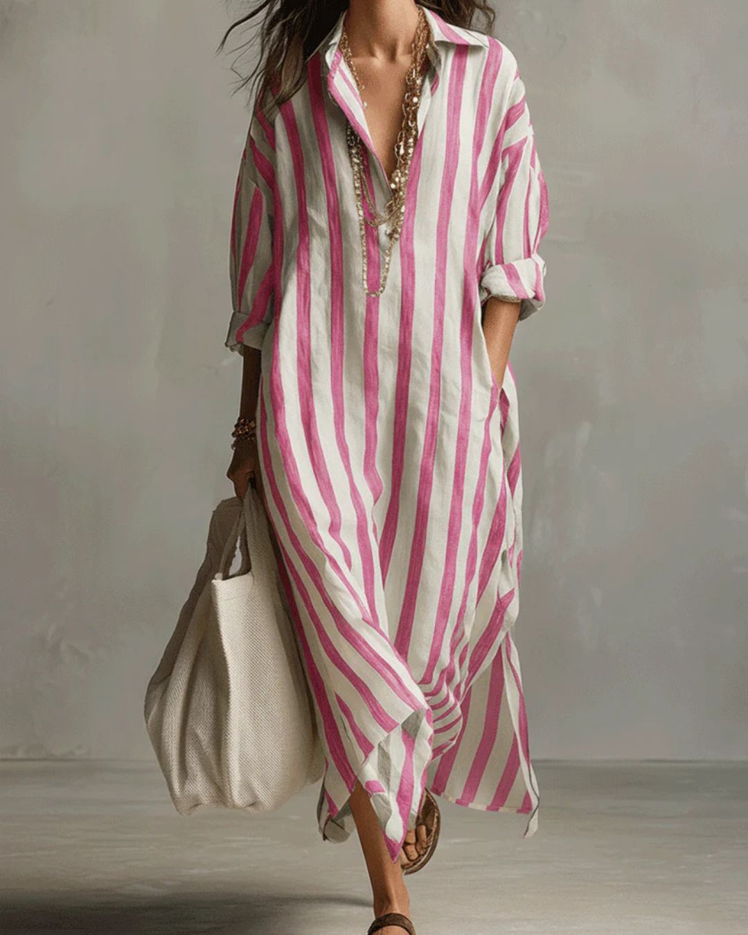 Willluxe® Casual Striped Shirt Boho Maxi Dress