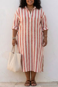 Willluxe® Casual Striped Shirt Boho Maxi Dress