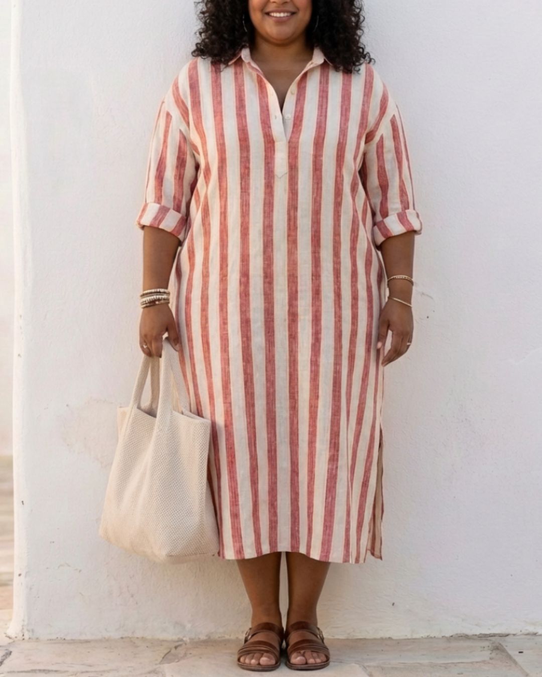 Willluxe® Casual Striped Shirt Boho Maxi Dress