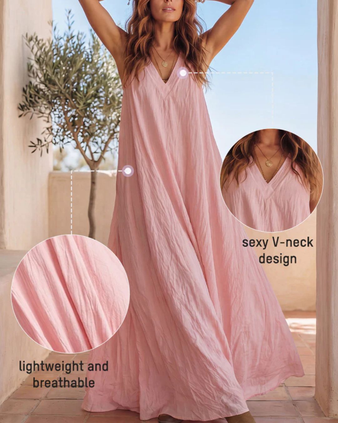 Willluxe® Flowy Boho V-Neck Halter Maxi Dress