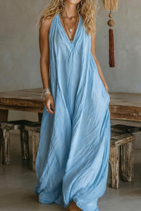 Willluxe® Flowy Boho V-Neck Halter Maxi Dress