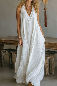 Willluxe® Flowy Boho V-Neck Halter Maxi Dress