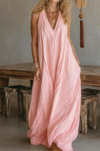 Willluxe® Flowy Boho V-Neck Halter Maxi Dress