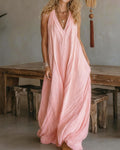 Willluxe® Flowy Boho V-Neck Halter Maxi Dress