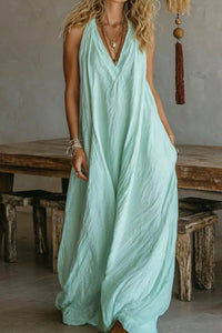 Willluxe® Flowy Boho V-Neck Halter Maxi Dress