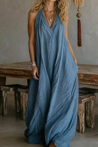 Willluxe® Flowy Boho V-Neck Halter Maxi Dress
