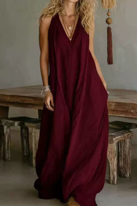 Willluxe® Flowy Boho V-Neck Halter Maxi Dress