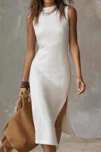 Willluxe® Stand-collar Split-hem Midi Dress
