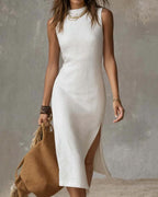 Willluxe® Stand-collar Split-hem Midi Dress
