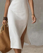 Willluxe® Stand-collar Split-hem Midi Dress