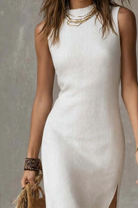 Willluxe® Stand-collar Split-hem Midi Dress