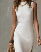 Willluxe® Stand-collar Split-hem Midi Dress
