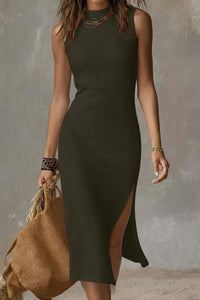 Willluxe® Stand-collar Split-hem Midi Dress