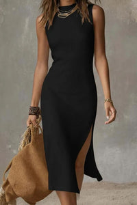 Willluxe® Stand-collar Split-hem Midi Dress