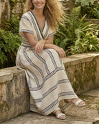 Willluxe® V Neck Short Sleeve Wrap Waist Midi Dress