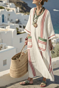 Willluxe® V-Neck Kaftan Maxi Dress with Stripe Detail