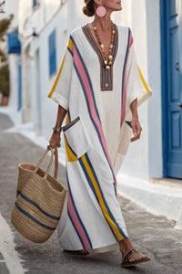 Willluxe® V-Neck Kaftan Maxi Dress with Stripe Detail