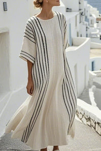 Willluxe® V-Neck Kaftan Maxi Dress with Black Stripe Detail