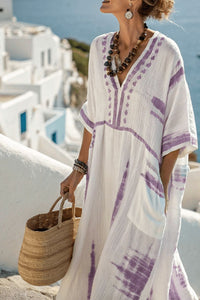 Willluxe® V-Neck Kaftan Maxi Dress with Tie-dye Detail