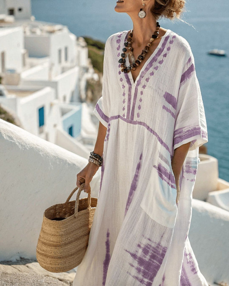 Willluxe® V-Neck Kaftan Maxi Dress with Tie-dye Detail