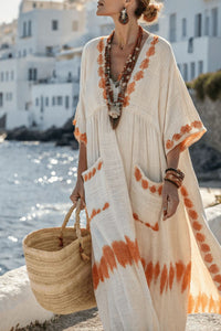 Willluxe® V-Neck Kaftan Maxi Dress with Tie-dye Detail