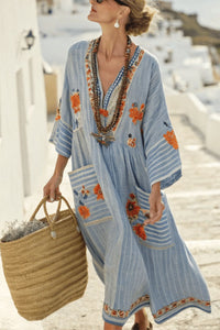 Willluxe® V-Neck Kaftan Maxi Dress with Flower Detail