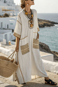 Willluxe® V-Neck Kaftan Maxi Dress with Flower Detail