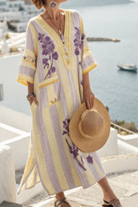 Willluxe® V-Neck Kaftan Maxi Dress with Flower Detail