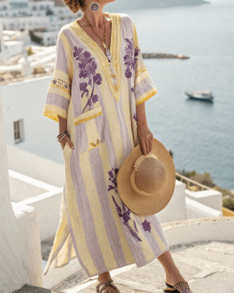 Willluxe® V-Neck Kaftan Maxi Dress with Flower Detail