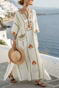 Willluxe® V-Neck Kaftan Maxi Dress with Flower Detail