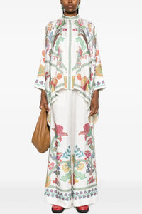 Willluxe® Grenadilla Print Silk-Twill Blouse Flowy Loose-Cut Sleeves Italian Elegant Set