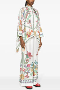 Willluxe® Grenadilla Print Silk-Twill Blouse Flowy Loose-Cut Sleeves Italian Elegant Set