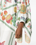 Willluxe® Grenadilla Print Silk-Twill Blouse Flowy Loose-Cut Sleeves Italian Elegant Set
