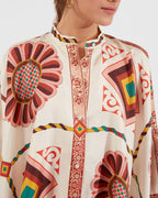 Willluxe® Macro Tiles Placée Twill Shirt and Pants Set Elegant Printed Two-Piece Outfit