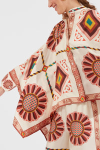 Willluxe® Macro Tiles Placée Twill Shirt and Pants Set Elegant Printed Two-Piece Outfit