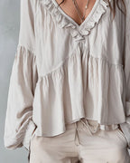 Willluxe® Airy Vintage-Inspired Ruffle Soft Ruffle Bohemian Blouse