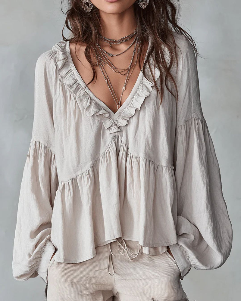 Willluxe® Airy Vintage-Inspired Ruffle Soft Ruffle Bohemian Blouse