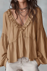 Willluxe® Airy Vintage-Inspired Ruffle Soft Ruffle Bohemian Blouse