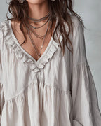 Willluxe® Airy Vintage-Inspired Ruffle Soft Ruffle Bohemian Blouse