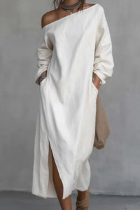 Willluxe® Loose-fitting One Shoulder Split Hem Midi Dress