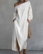 Willluxe® Loose-fitting One Shoulder Split Hem Midi Dress