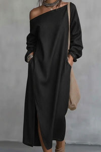 Willluxe® Loose-fitting One Shoulder Split Hem Midi Dress