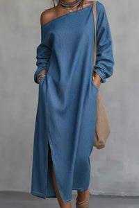 Willluxe® Loose-fitting One Shoulder Split Hem Midi Dress