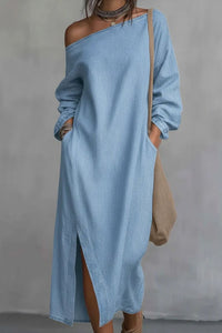 Willluxe® Loose-fitting One Shoulder Split Hem Midi Dress
