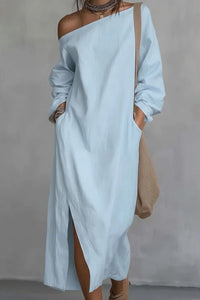 Willluxe® Loose-fitting One Shoulder Split Hem Midi Dress