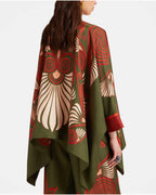 Willluxe® Kerylos Placée Dark Green Twill Silk Blouse Peacock Wing Print Elegant Flowy Set