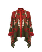 Willluxe® Kerylos Placée Dark Green Twill Silk Blouse Peacock Wing Print Elegant Flowy Set